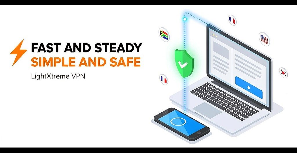LightXtreme VPN client: unlimited data and speed, 2,200+ servers across 70+ countries, multiple devices online at once